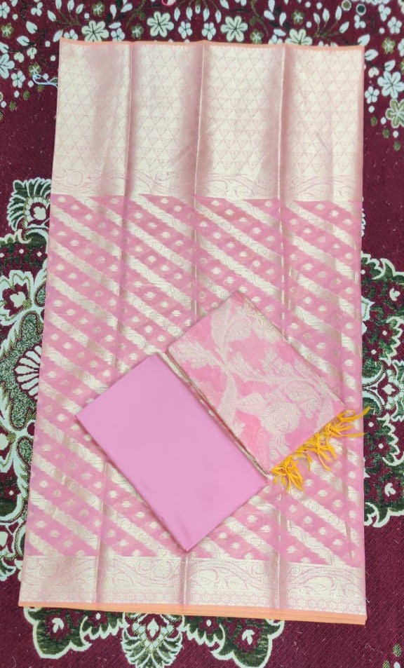 Elegant Pink Silk Saree Set