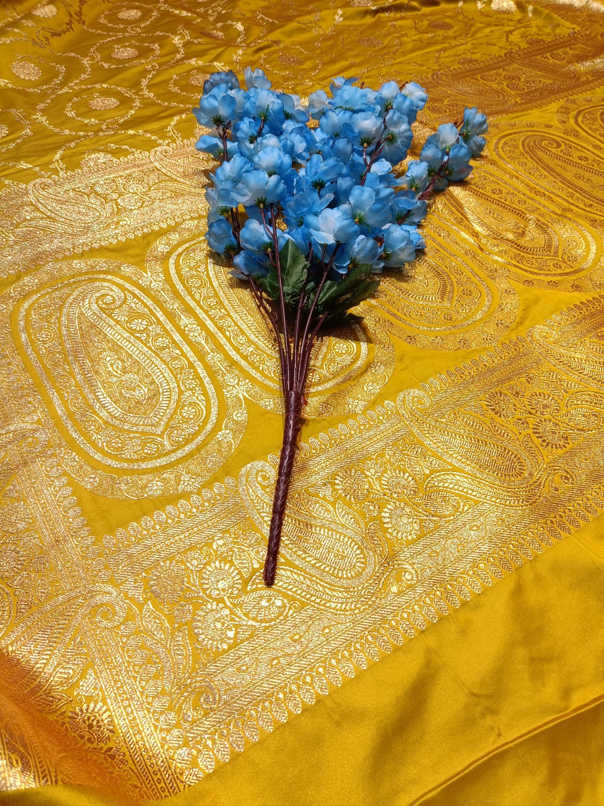 Yellow Banarasi Mashru Silk Saree