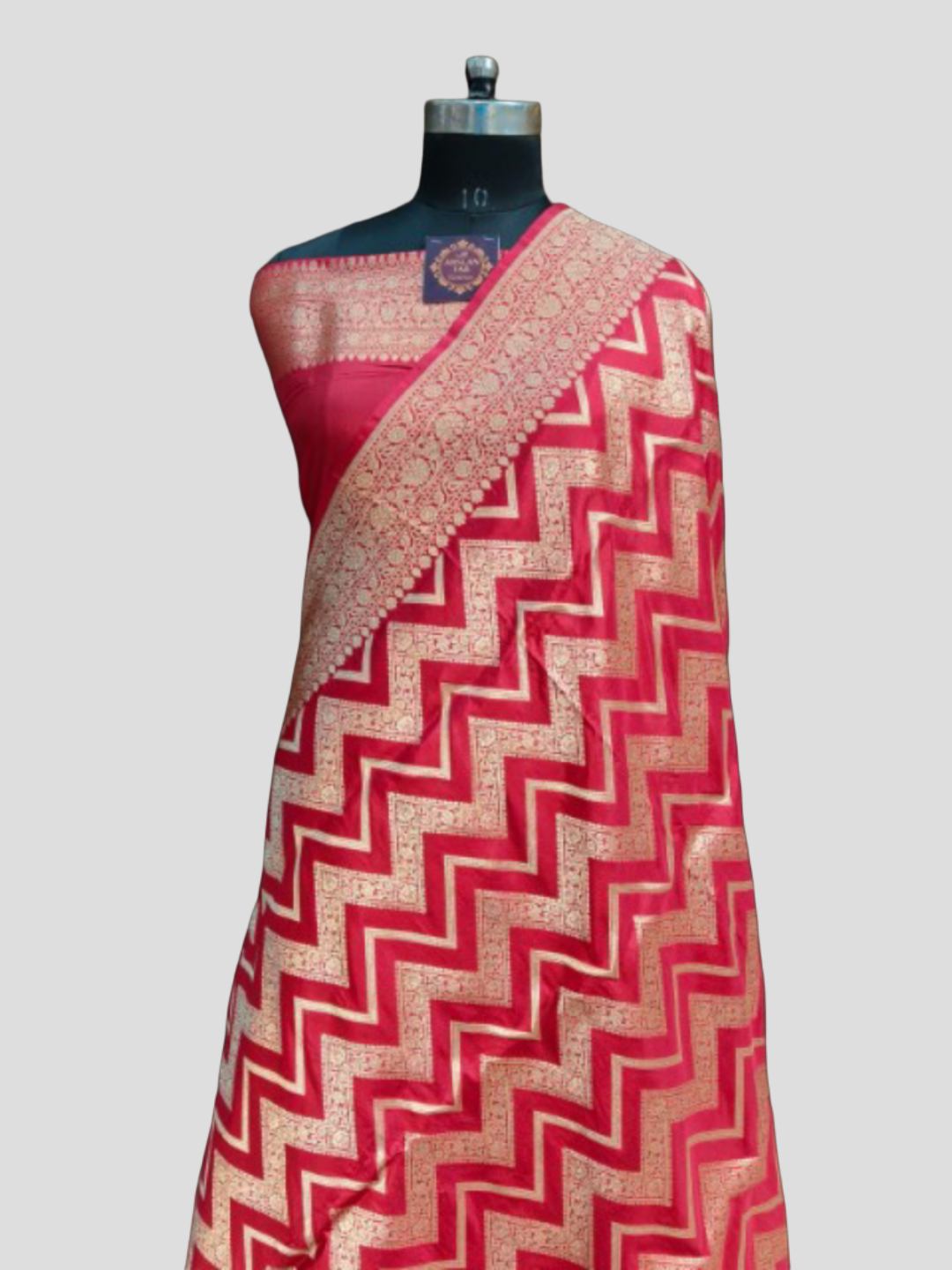 Red Colour Zig Zag Design Banarasi Wedding Saree Upada