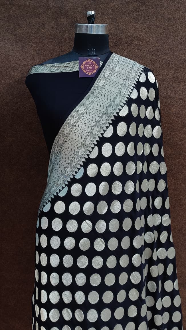 Black Polka Dot Banarasi Georgette Saree