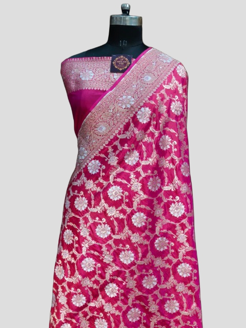 Pink Pure Banarasi Silk Saree Upada Meenadar