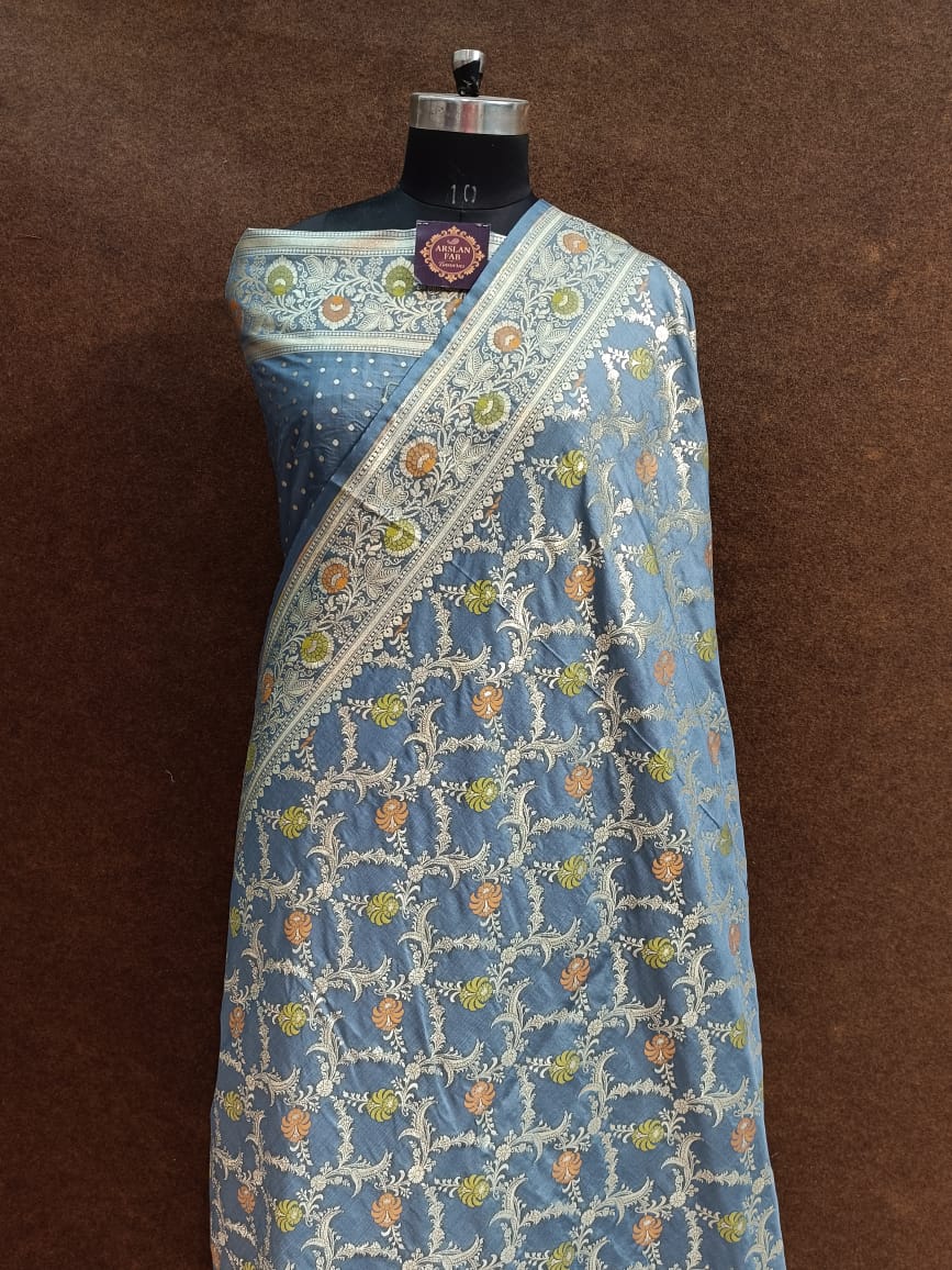 Blueish grey Banarasi Silk Saree