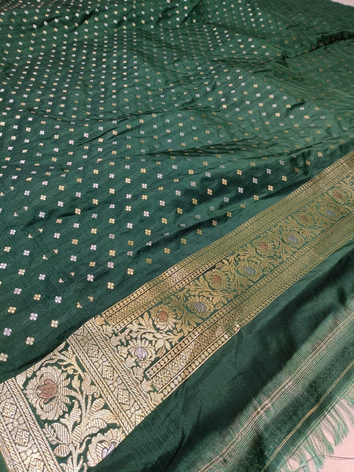 Bottlr Green Banarasi Paori Silk Saree