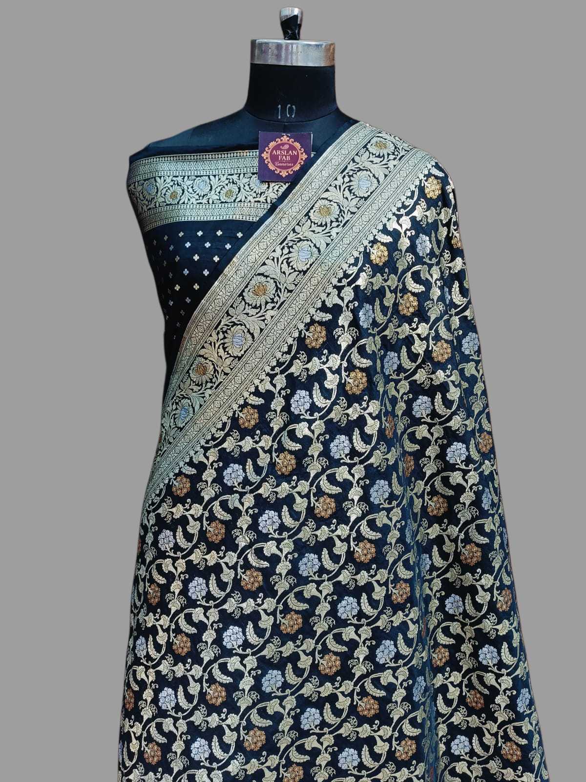 Handwoven Black Banarasi Paori Silk Saree