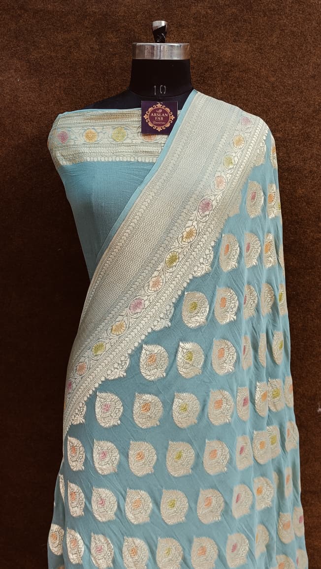 Light Blue Banarasi Saree Georgette