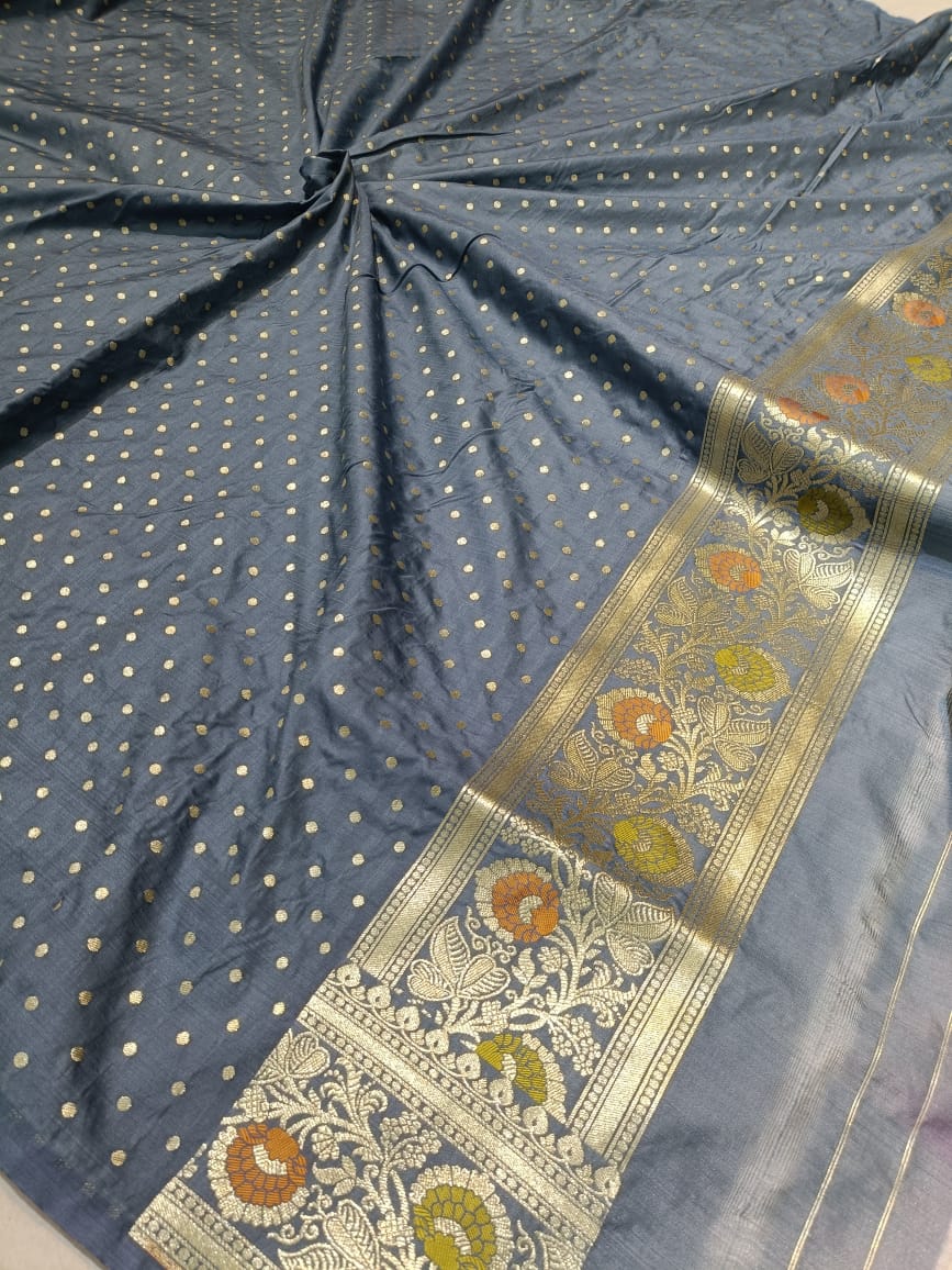 Blueish grey Banarasi Silk Saree