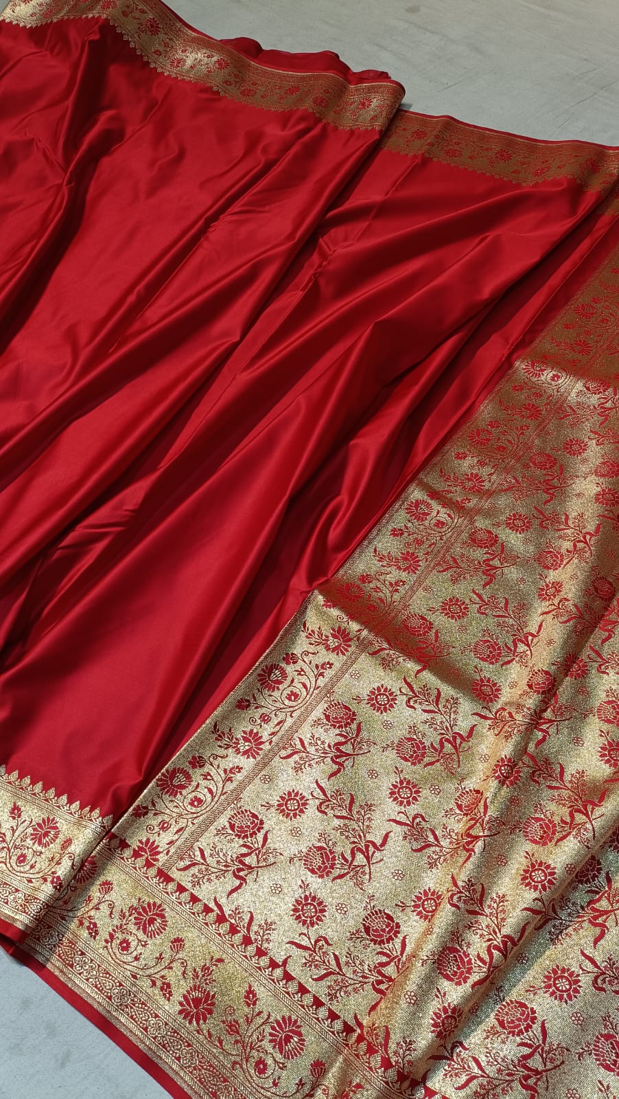 Red Silk Saree with Gold Zari Border 