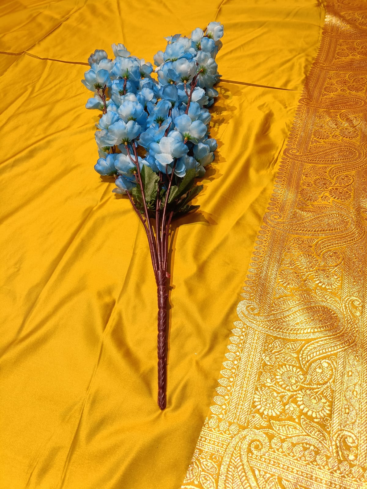 Yellow Banarasi Mashru Silk Saree