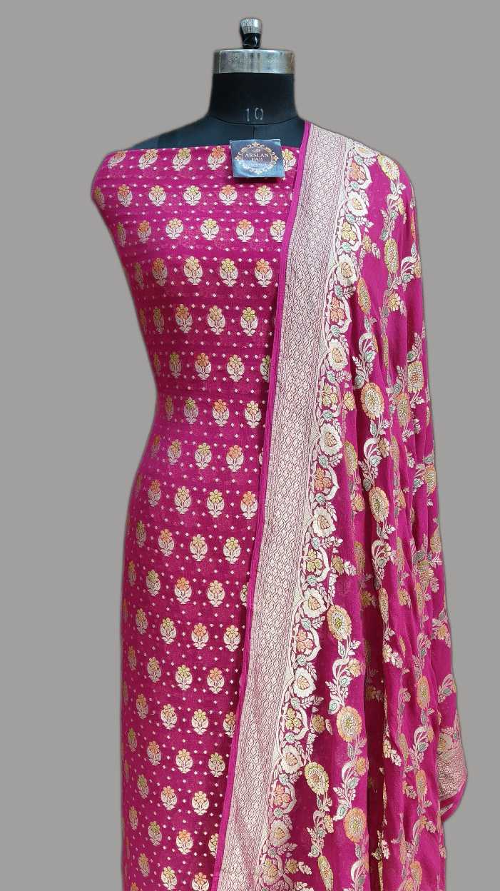 Elegant Pink Traditional Dress Material with three piece