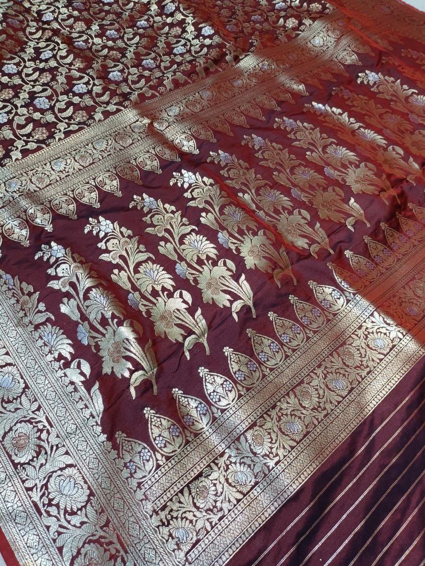 Maroon Banarasi Paori Silk Saree