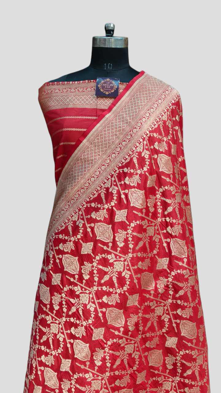 Red Banarasi Wedding Silk Saree Floral Upada