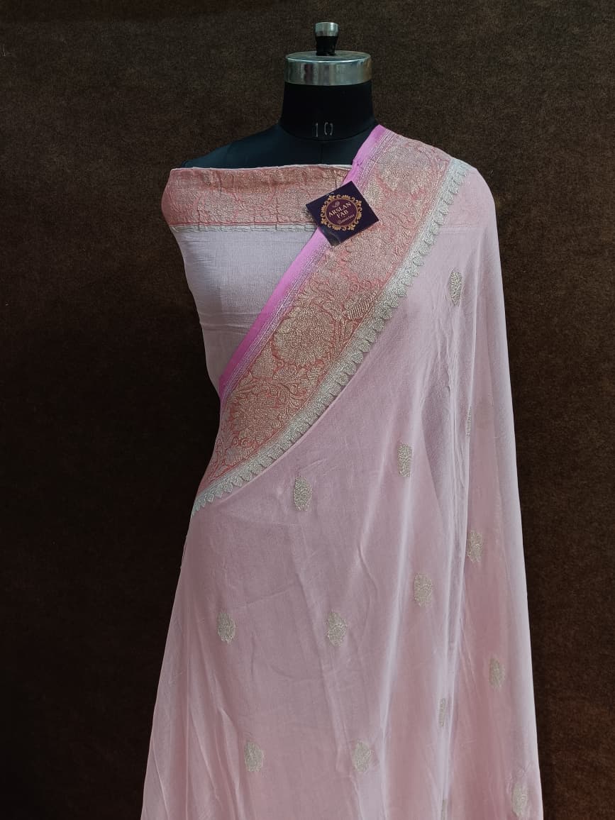 Elegant Light Pink Chiffon Banarasi Saree
