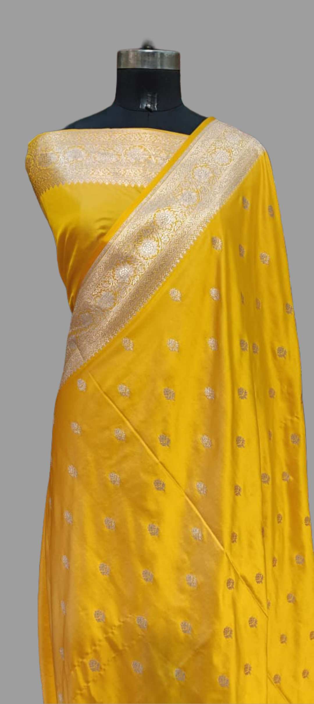 Yellow Mashru Satan Silk Saree