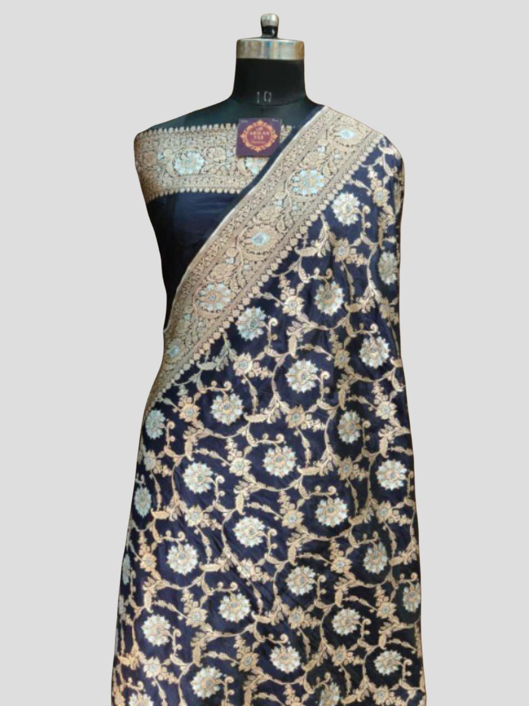 Navy Blue Banarasi Silk Saree Upada Meenadaar