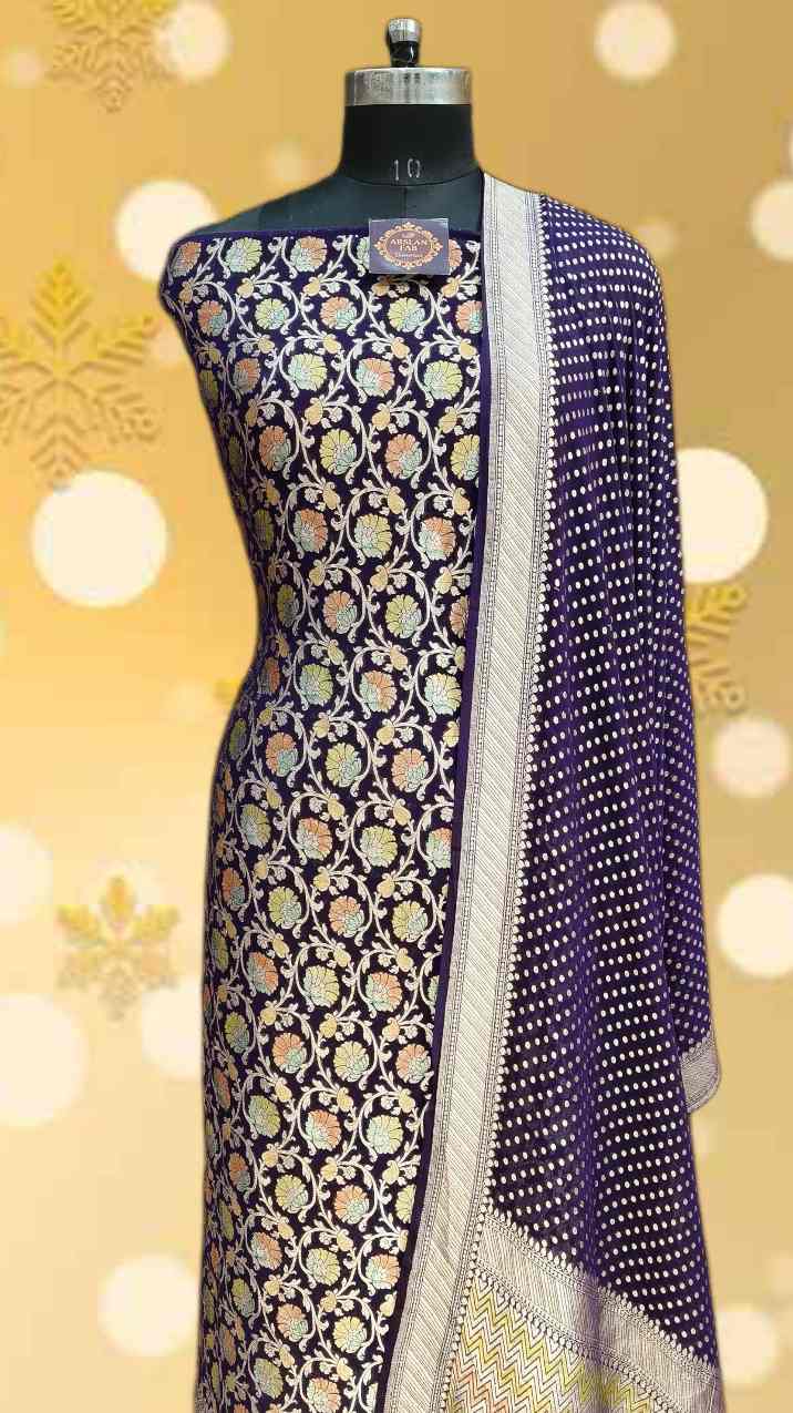 Elegant Banarasi navy blue georgette Silk Suit meenadar