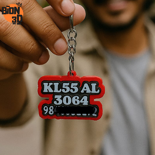 Custom Vehicle Number Plate with mobile number Keychain