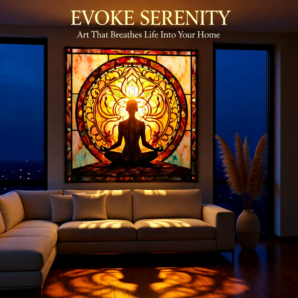 Golden Lotus Serenity – Zen Meditation Wall Art (Editable PNG)