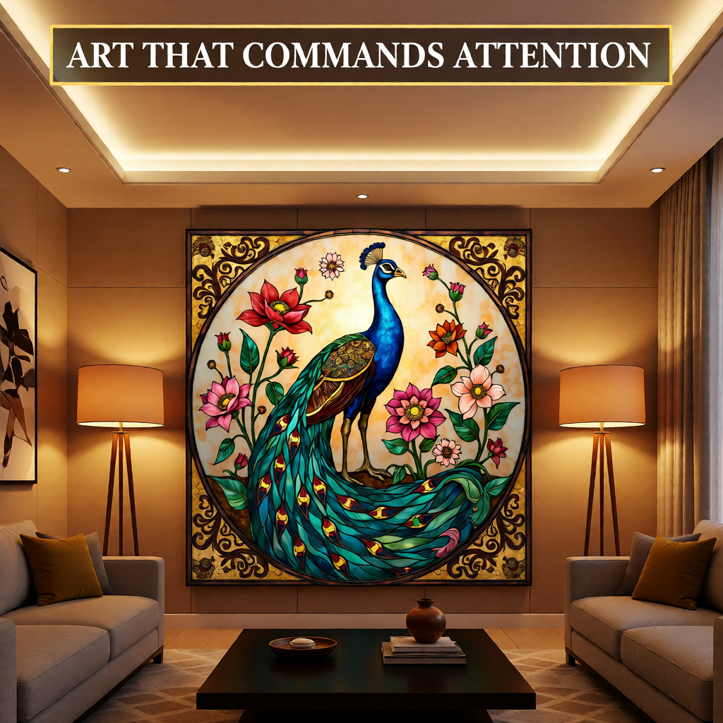 Royal Bloom Peacock – Elegant Floral Wall Art (Editable PNG)