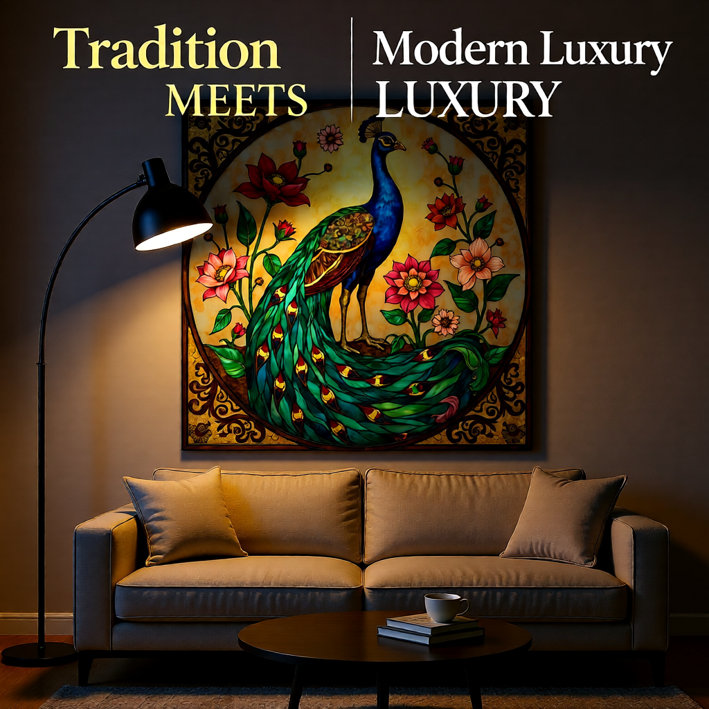 Royal Bloom Peacock – Elegant Floral Wall Art (Editable PNG)