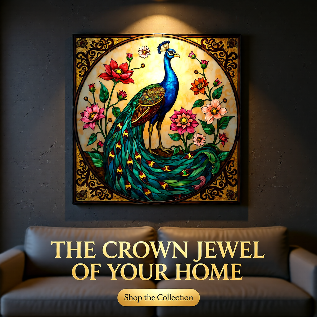 Royal Bloom Peacock – Elegant Floral Wall Art (Editable PNG)