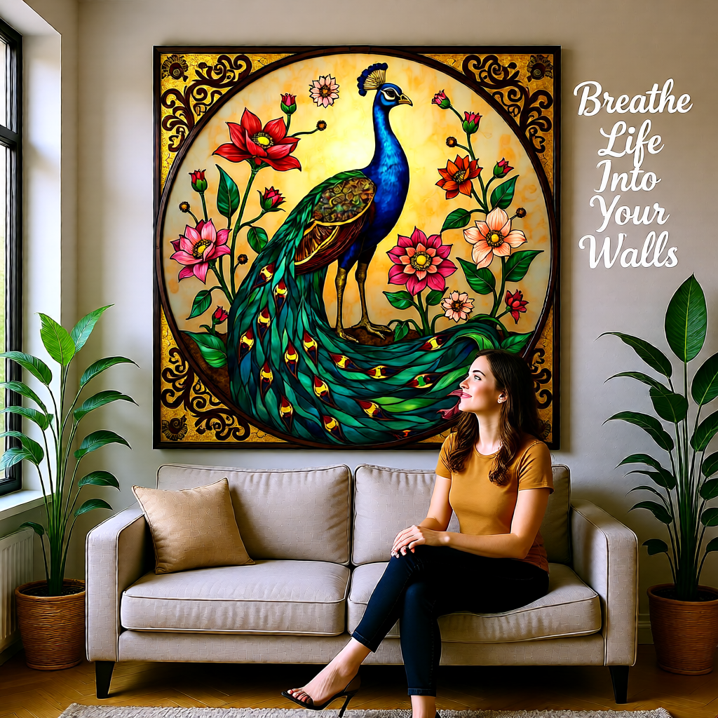 Royal Bloom Peacock – Elegant Floral Wall Art (Editable PNG)