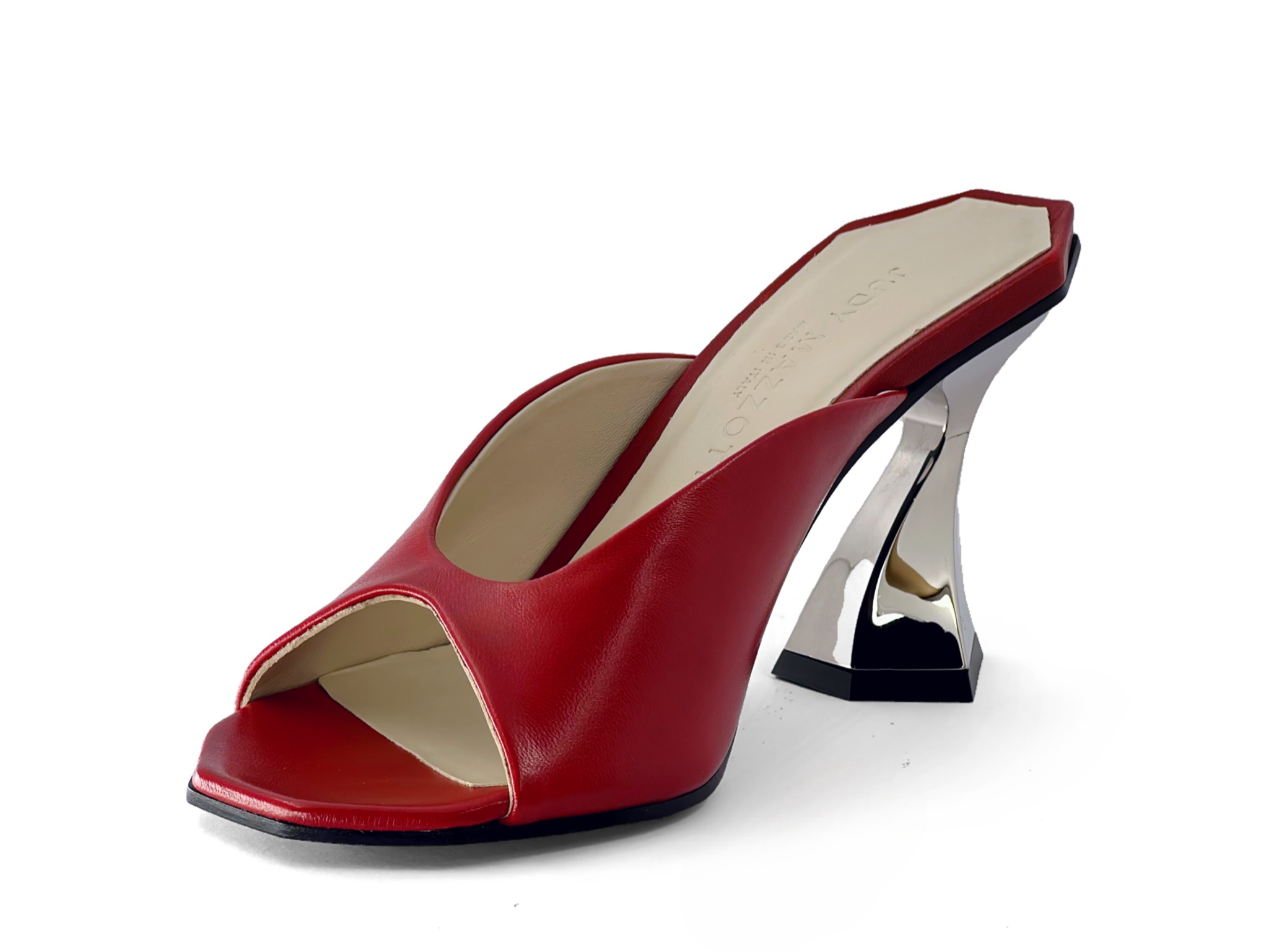 Red Open-Toe High Heel Mules