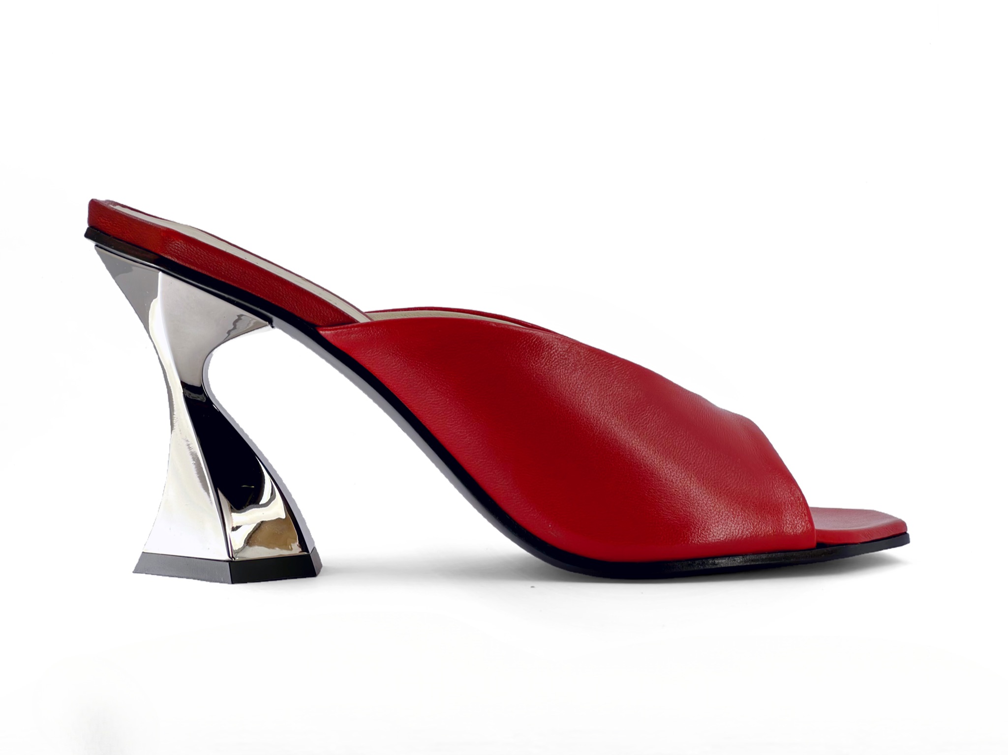 Red Open-Toe High Heel Mules