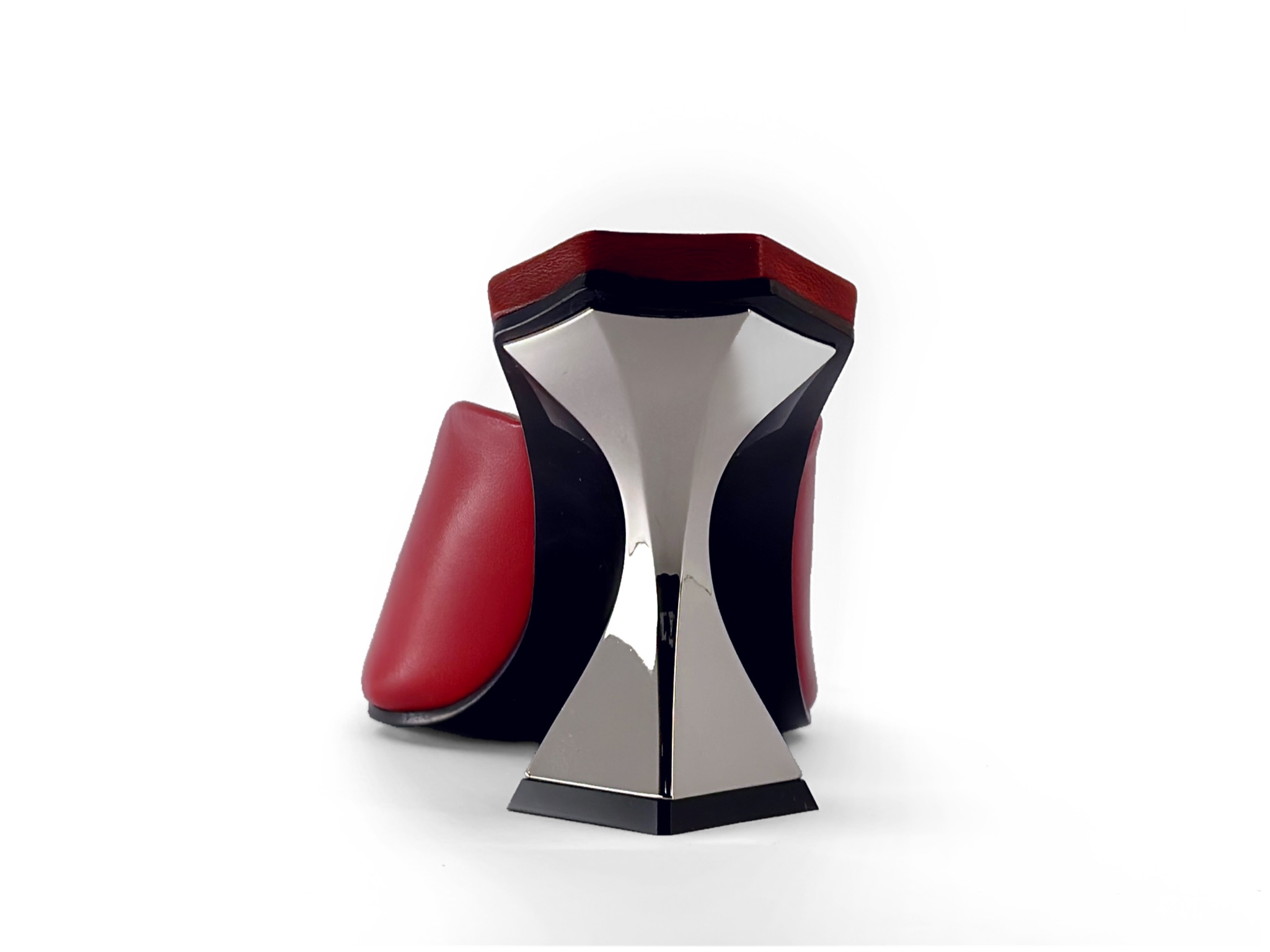 Red Open-Toe High Heel Mules