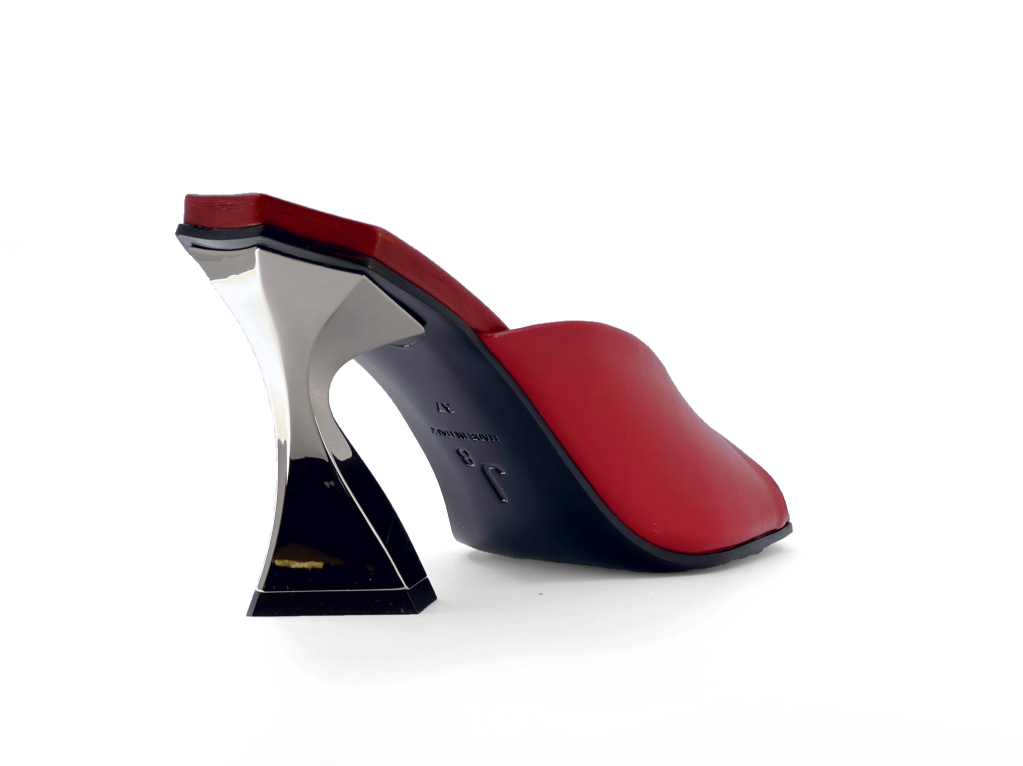 Red Open-Toe High Heel Mules