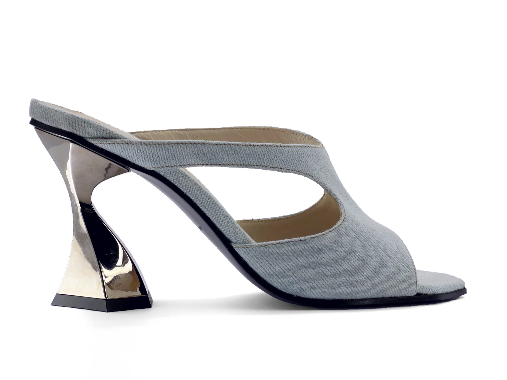 Modern Denim Sculptural Heel Sandal