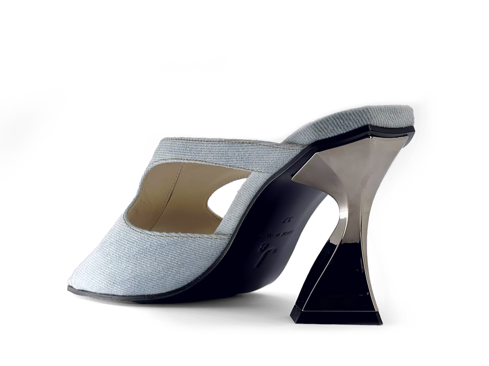 Modern Denim Sculptural Heel Sandal