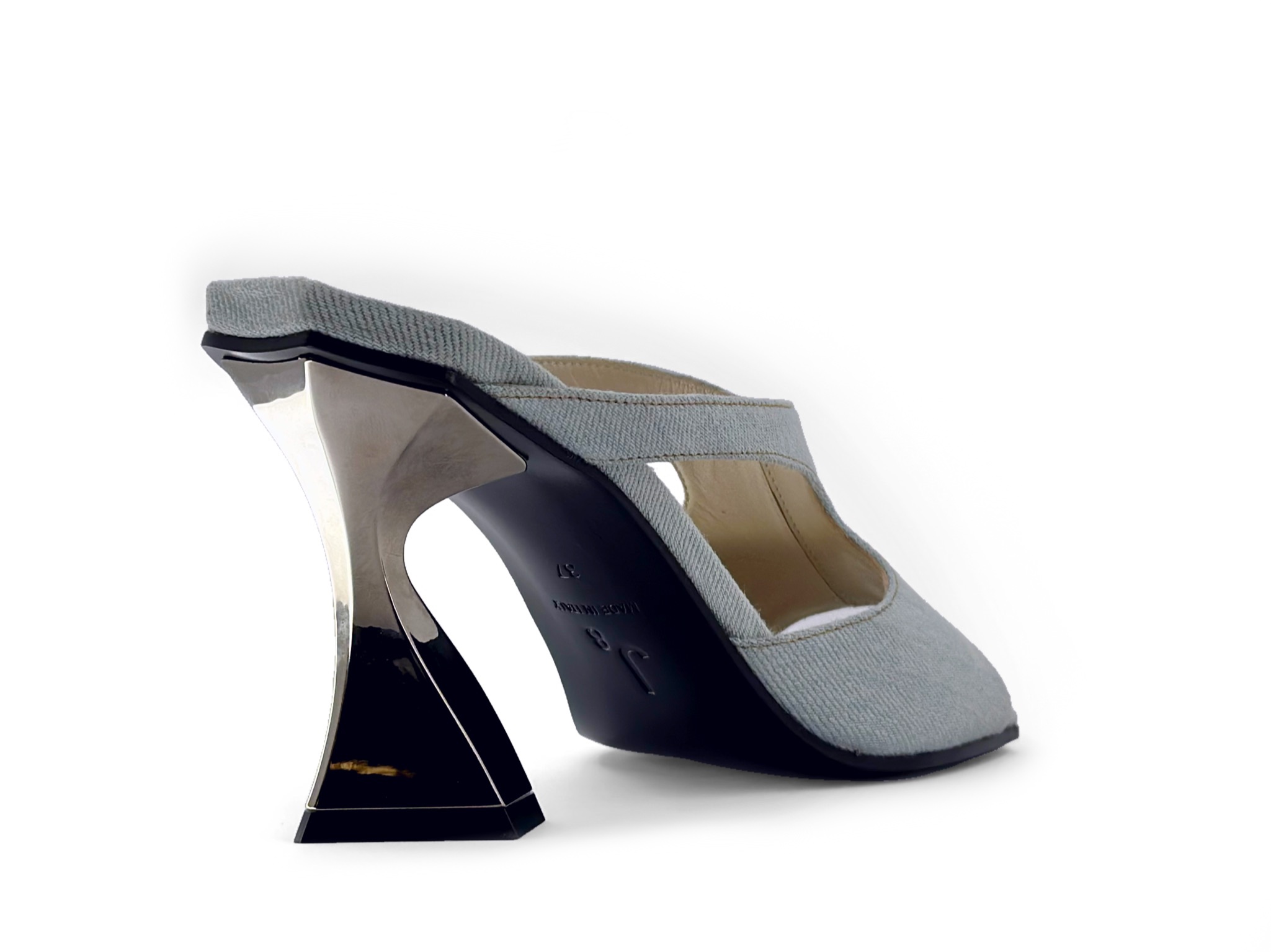 Modern Denim Sculptural Heel Sandal