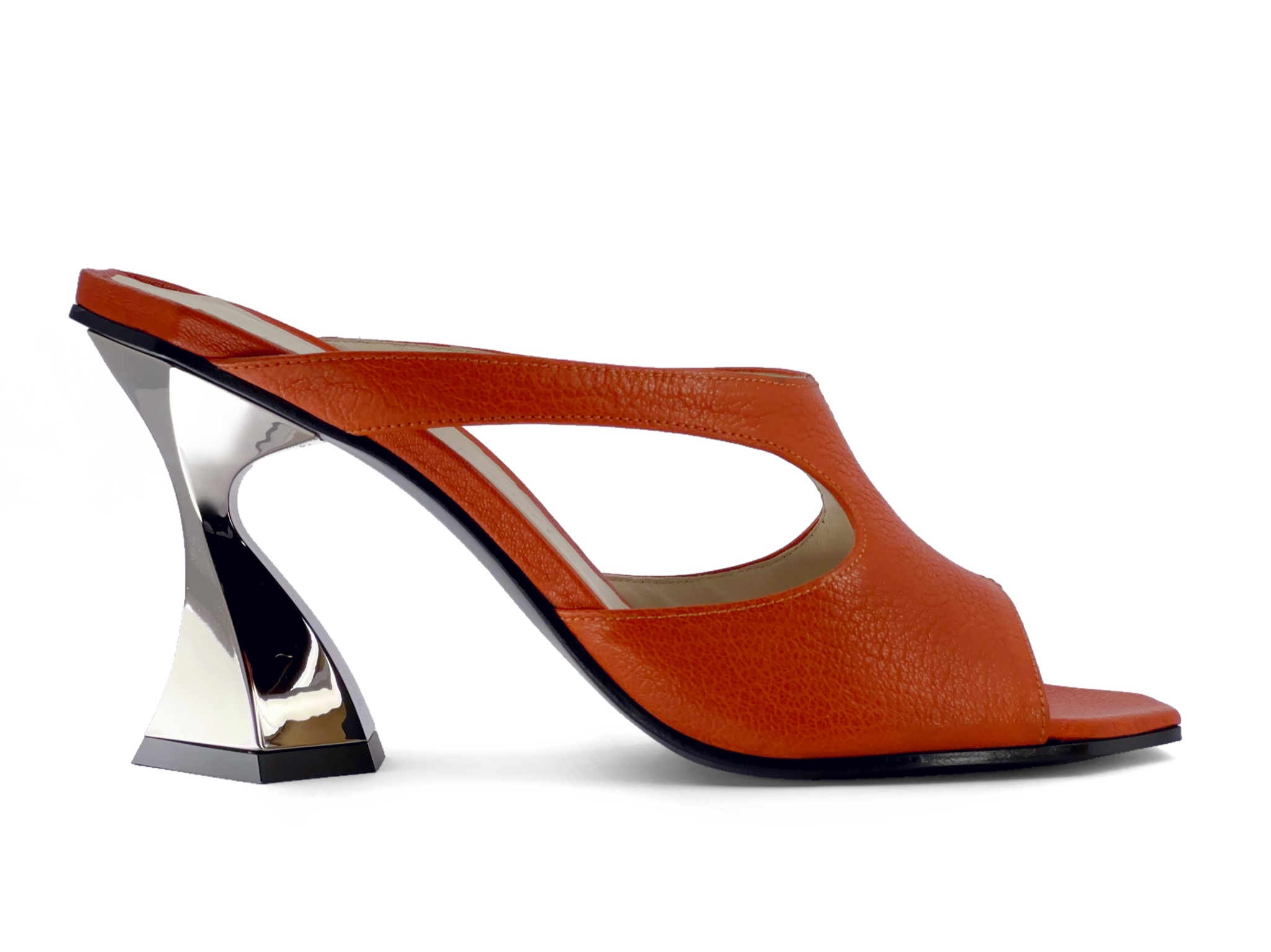 Orange leather High Heel Mules