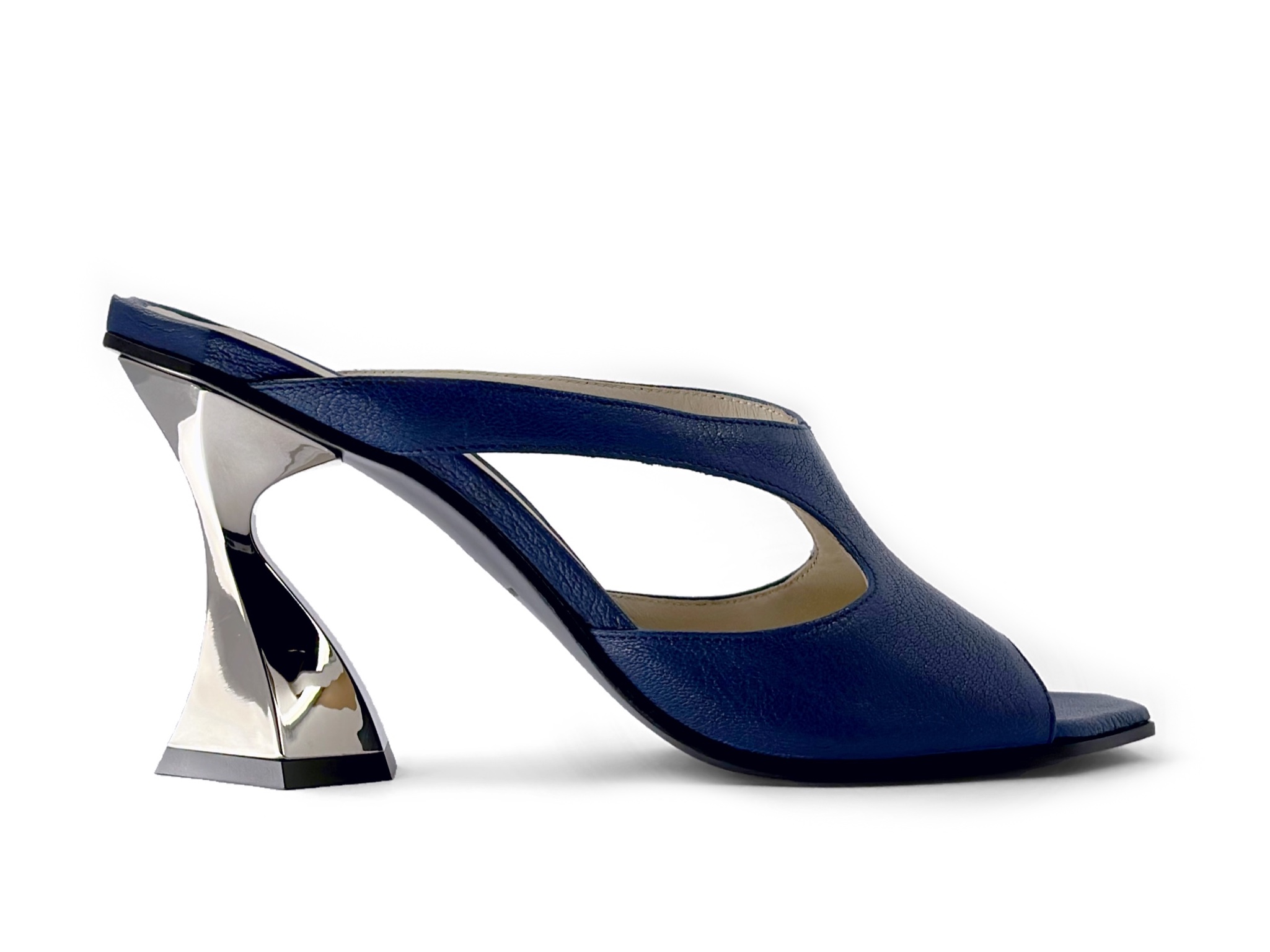 Blue Leather High-Heel modern Mules