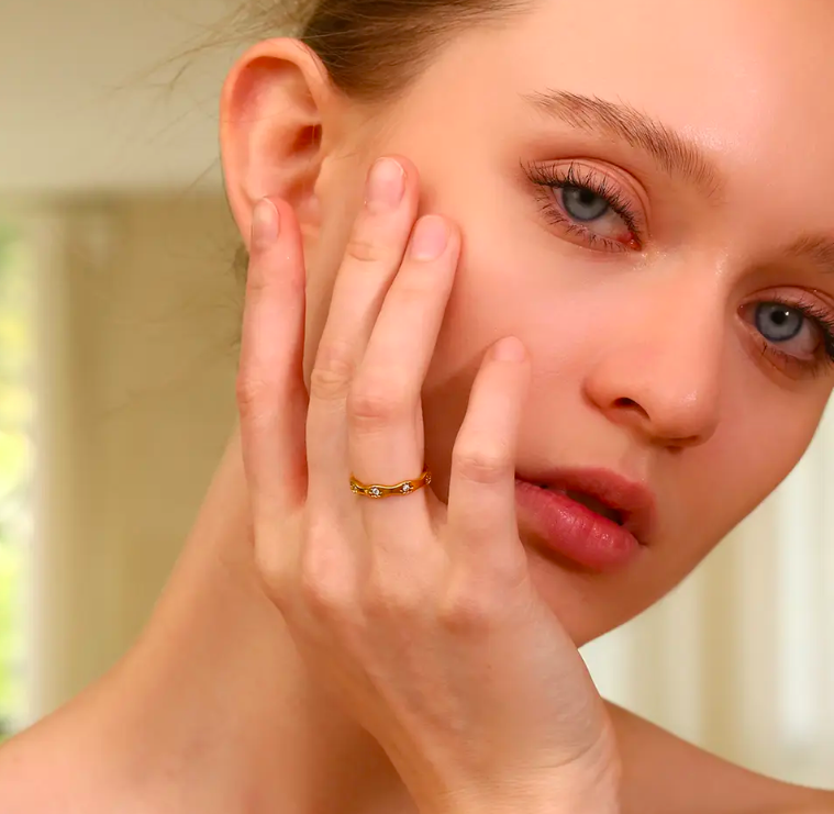 Starry Nights - Textured Gold Ring & Gem Stones