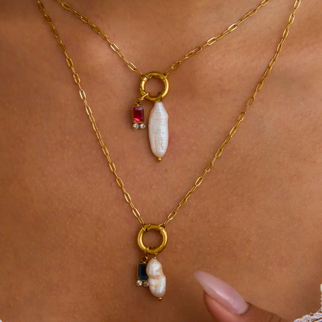 Pearl & Gem Charm Necklace