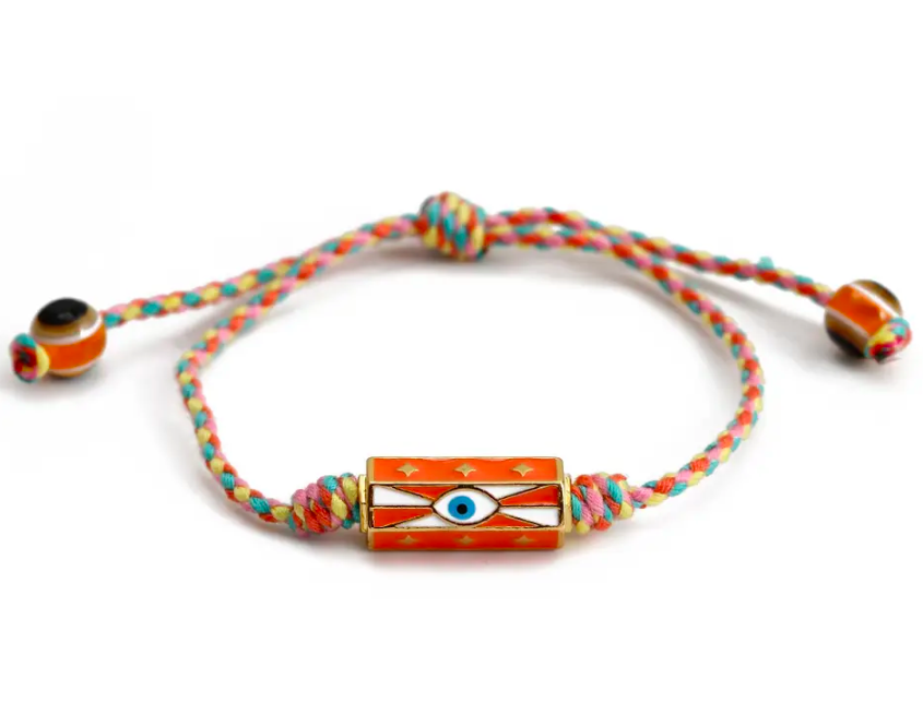 Orange Evil Eye Charm Bracelet