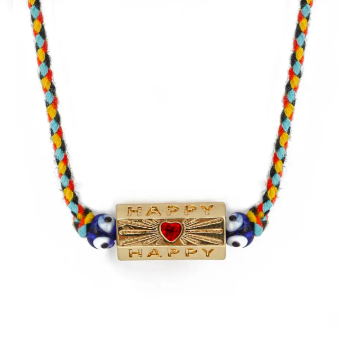  "Happy" Evil Eye Cylindrical Charm Necklace