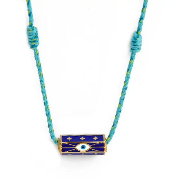 Blue Evil Eye Cylindrical Charm Necklace