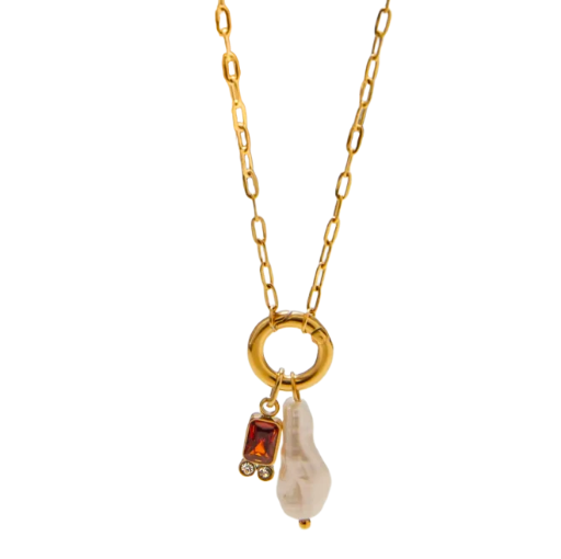 Pearl & Gem Charm Necklace