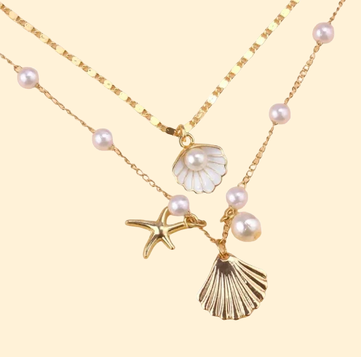 Layered Necklace Set: Seashells & Pearls