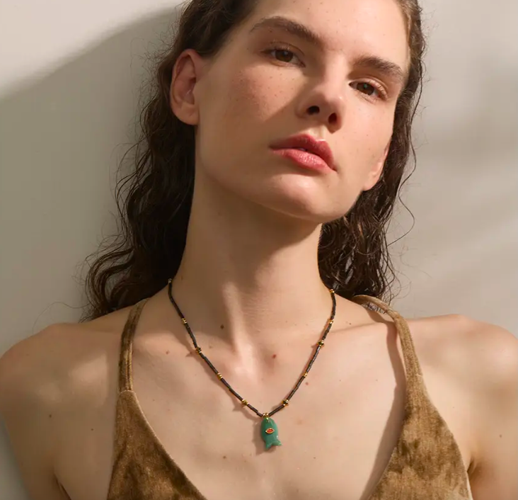 Aventurine Beaded "Lucky" Fish Necklace