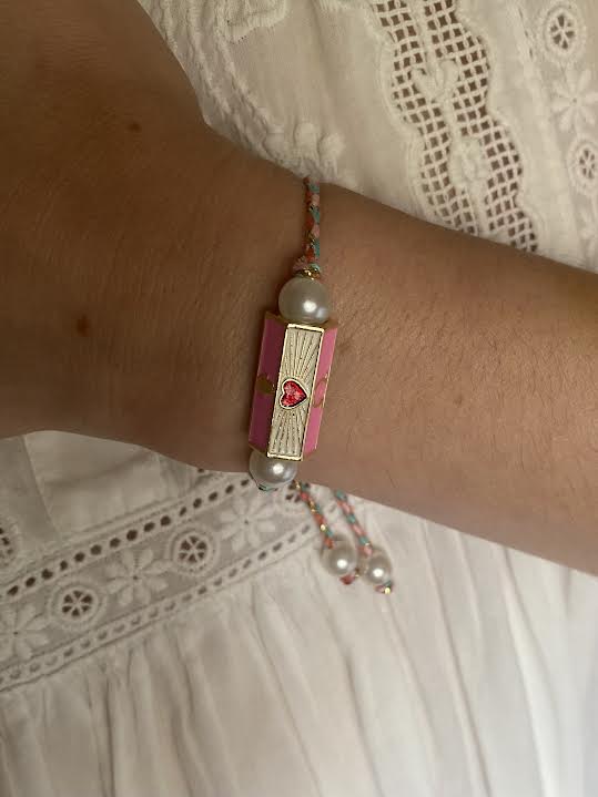 Pink Heart & Hamsa Lucky Charm Bracelet
