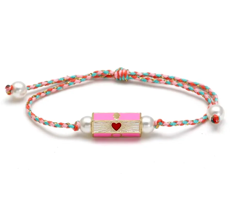 Pink Heart & Hamsa Lucky Charm Bracelet