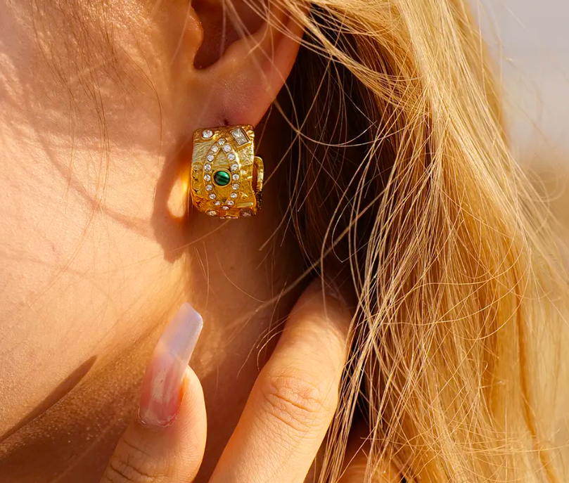 Malachite Gold-Plated Hoop Earrings  