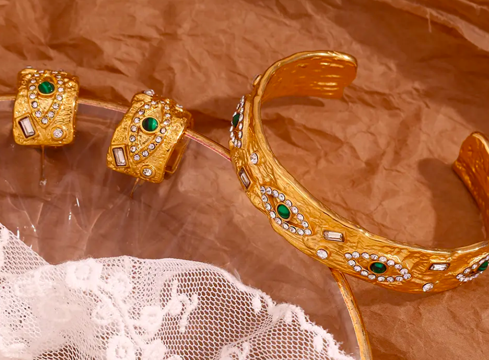 Malachite Gold-Plated Hoop Earrings  