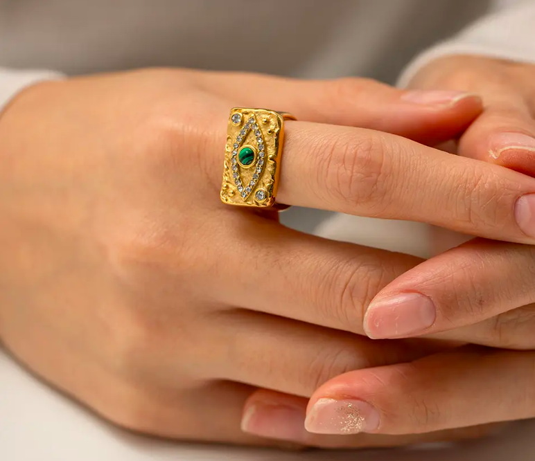 Malachite Evil Eye Ring