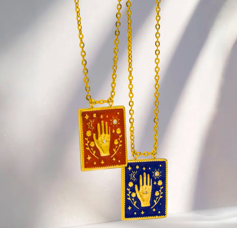 Blue & Gold Palm of the Hand Pendant
