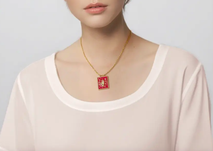 Red & Gold Palm of the Hand Pendant