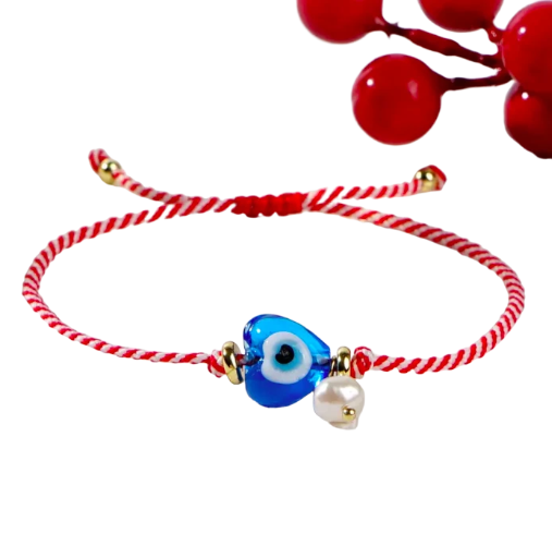 Glass Heart Evil Eye Charm Bracelet